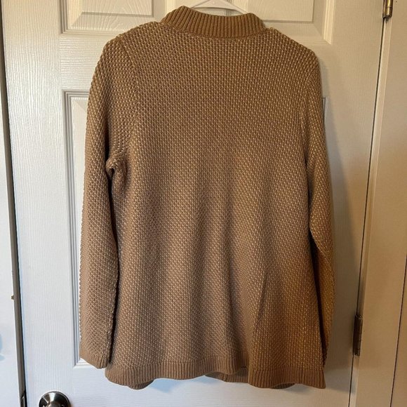 Lands' End Women's Open Front Camel and White Cardigan, Large - Picture 5 of 5